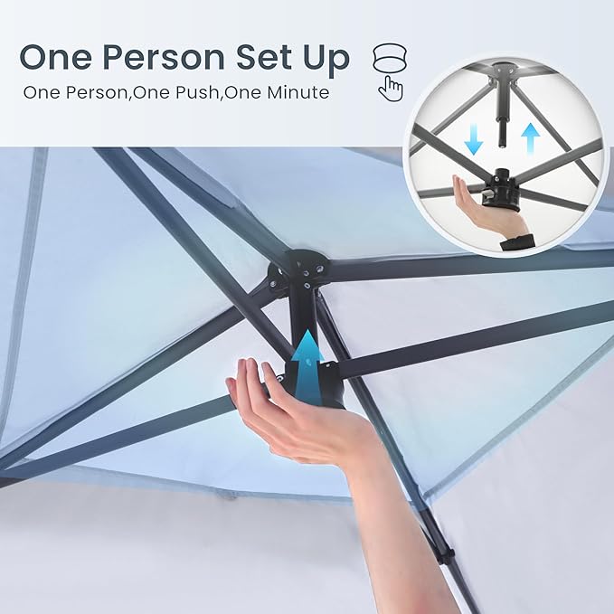 PHI VILLA Canopy Tent 10x10 Pop Up Canopy Outdoor Shade with Pockets Sidewall, Easy Up Sun Shelter with One Person Set Up Center Lock, Portable Instant Camping Beach Canopy Tents, Blue