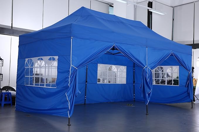 COBIZI 10x20 Pop Up Canopy with 6 Sidewall,Heavy Duty Canopy UPF 50+ All Season Wind Waterproof Commercial Outdoor Wedding Party Tents for Parties Canopy Gazebo with Roller Bag(10 x 20 ft Gray)