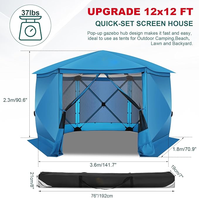 COBIZI 12x12 FT Pop Up Canopy Stargazing Tent, Gazebos On Clearance with Removable Roof, Screened in Gazebo, Screen Tents Portable carpas para Patio for Outdoor Camping,Backyard, Garden, Blue(Pro)