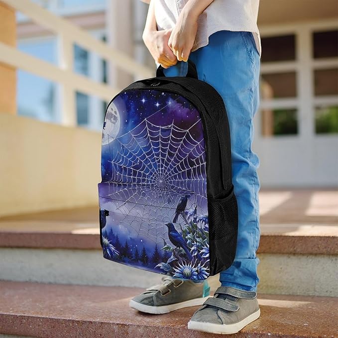 Supdreamc Men Women Polyester Dream Catchers Net And Raven Daypack Big Capacity Shoulder Bag With Adjustable Shoulder Straps for Camping Travel Walking Cycling