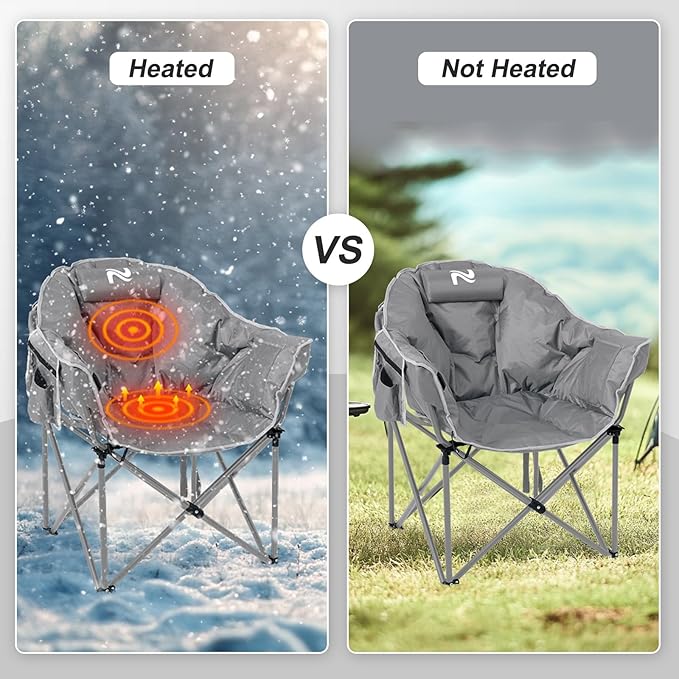 ABORON Heated Camping Chair Oversized, Three Model Portable Cushion Folding Chair, Heavy Duty Foldable Chairs Support Up to 500 lbs, Ideal for Outdoor Adventures
