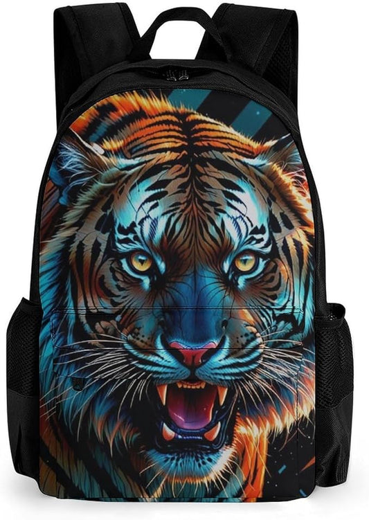 Rucksacks Lightweight Multipurpose Anti-Theft Angry Tiger Rainbow Animal Magic Art Shoulder Bag Big Capacity Laptop Book Bag Rucksack With Padded Straps