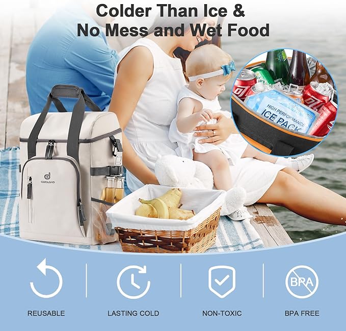 Odoland Cooler Backpack for Camping - 30 Cans Insulated Leakproof Waterproof Lunch Bag for Men and Women, Cooler Bag with Ice Pack for Beach, Picnic, Travel, Outdoor