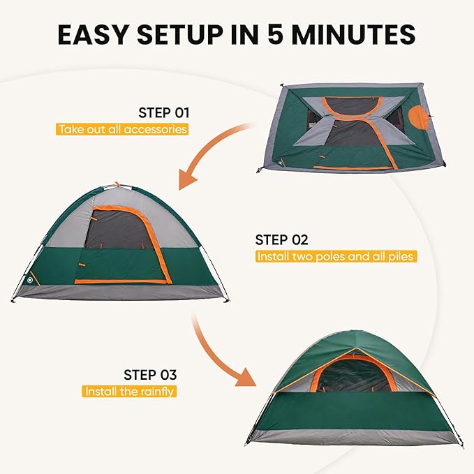 NEWBULIG 2-4 Person Camping Tent, Lightweight 5 Min Easy Setup, Waterproof Windproof Dome Tent with Rainfly for Outdoor, Hiking, Backpacking, Beach
