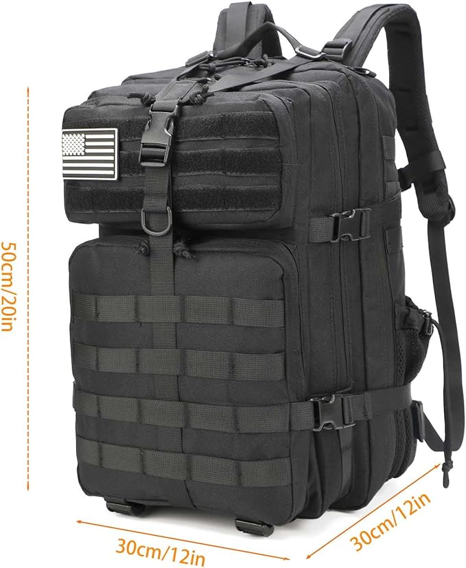 Tactical Gun Backpack for Men, 45L Military Backpack with Holster of Handguns, Bug Out Bag Army Molle Daypack 3-Day Pack W.Side Pocket for Gym Camping Hiking Trekking(Black)