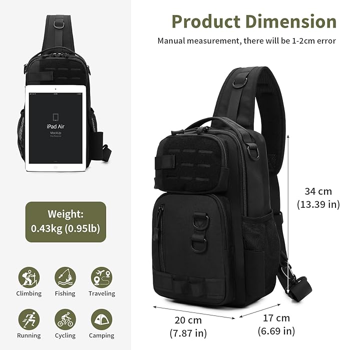 CamGo Small Tactical Sling Bag Black Military One Strap Crossbody Fishing Shoulder Pack Molle Backpack for Sport Daily