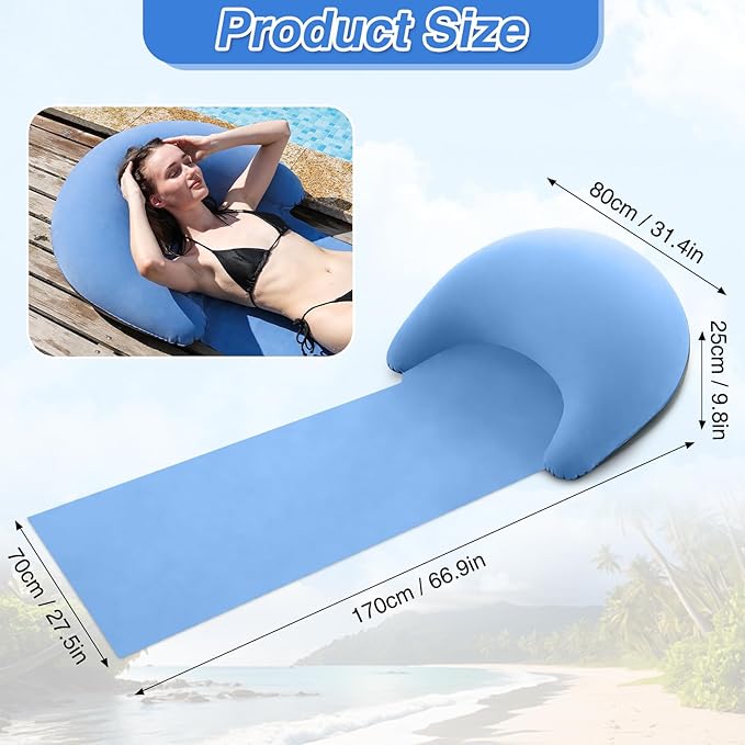 Beach mat with Inflatable Pillow, Portable mat, 70X30Inch (Blue)