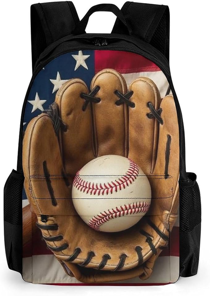 Lightweight Rucksacks for Climbing Outdoors Walking Cycling, Large Capacity Anti-Theft Multipurpose Carry On Bag, Vintage Ball Baseball American Flag Camping Outdoor Backpack