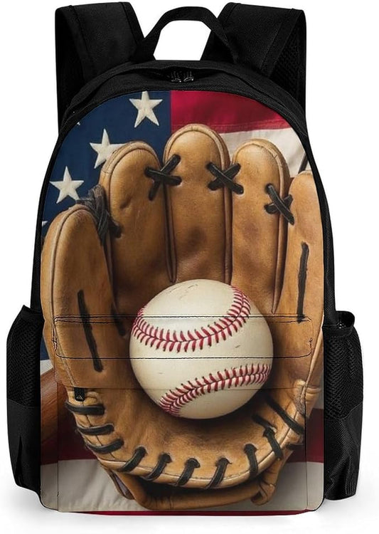 Lightweight Rucksacks for Climbing Outdoors Walking Cycling, Large Capacity Anti-Theft Multipurpose Carry On Bag, Vintage Ball Baseball American Flag Camping Outdoor Backpack