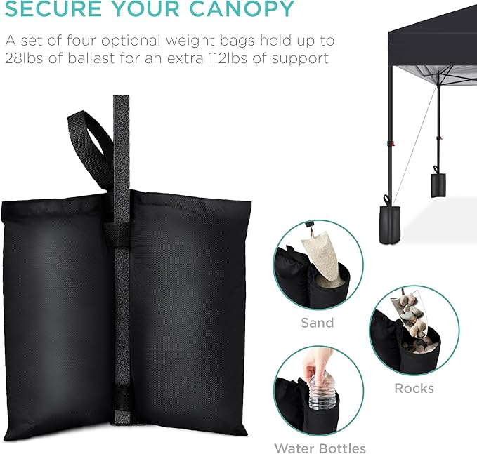 Best Choice Products 8x8ft Pop Up Canopy Tent, Outdoor Shade, 1 Person 1 Minute Set Up, Carry Case, 4 Weight Bags - Black