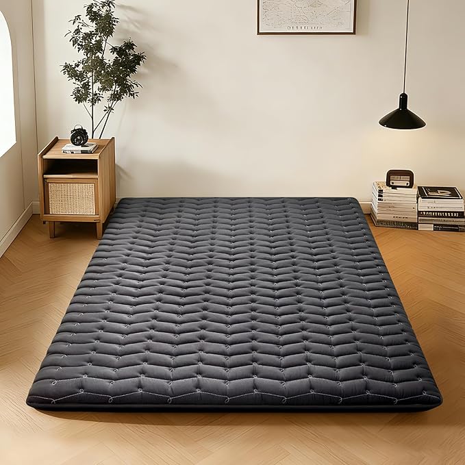 Premium Foam 3.2" Thick Japanese Futon Floor Mattress - Queen Size 60"x80" 100% High-Density Foam,Comfortable Sleeping Pad,Tatami Mat for Dorm,Bedroom or Guest Room，Boys Girls Dormitory Pads(Black)