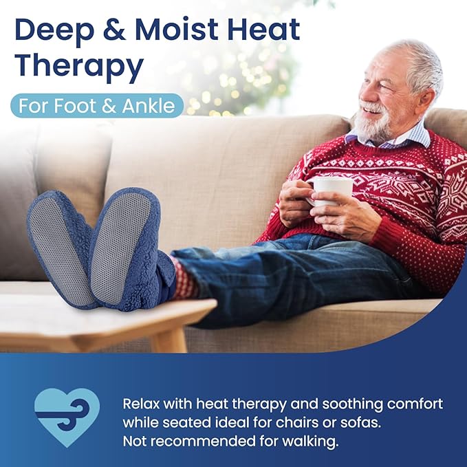 REVIX Microwavable Booties for Cold Feet Moist Heat Therapy, Heated Slippers Women & Men for Soothing Cold Foot, Microwavable Foot Warmers, Non-Slip Sole & Adjustable Fit, Navy S