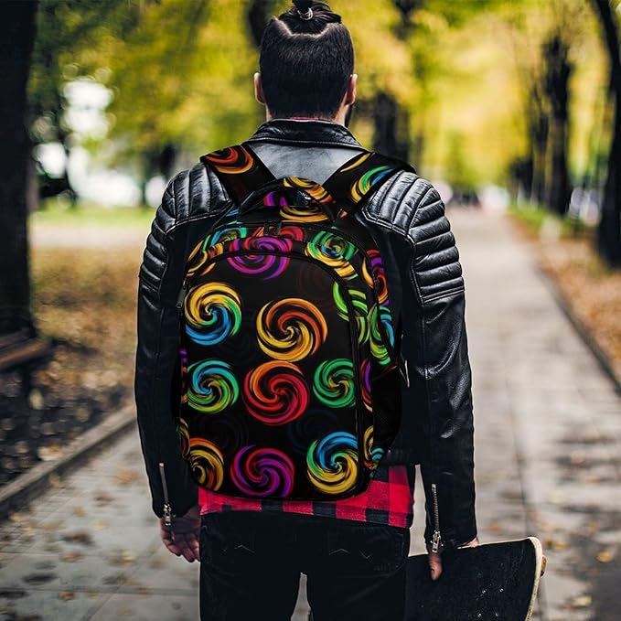 Water Resistant College Bookbag Tie Dye Colorful Rose Black, Sturdy Laptop Backpack with Water Bottle Pockets for Men Women Travel Work