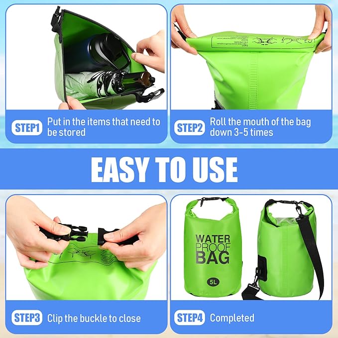 Jexine 15 Pack Dry Bag Waterproof, 5L Ultralight Dry Sacks Roll Top Storage Bag Backpack Camping Portable Outdoor Bags Keep Gear for Backpacking Kayaking Hiking Swimming Fishing Boating (Multicolor)