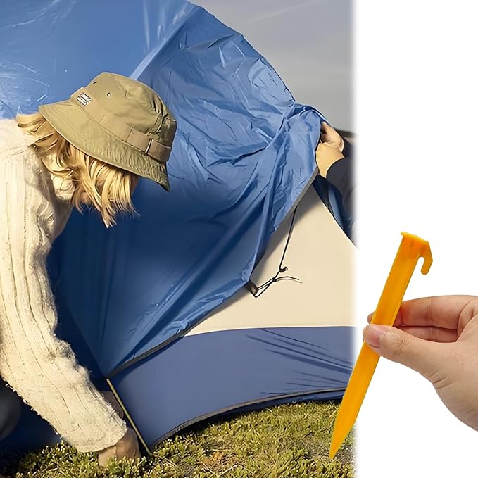 16 PCS 5.7 Inch Plastic Tent Stakes, Heavy Duty Serrated Edges Pegs for Outdoor Camping Lawn Beach Garden Canopy Anchoring and Decoration, Yellow and Black
