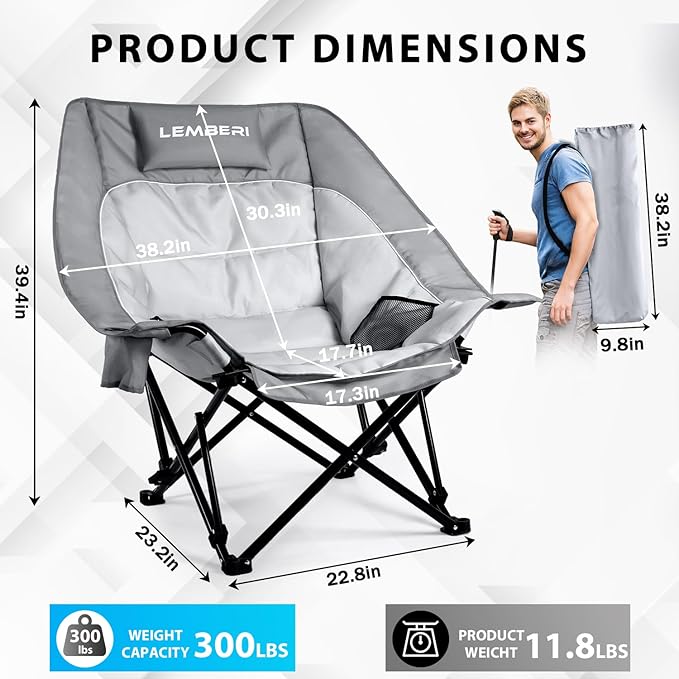 Oversized Folding Camping Chair, Portable Outdoor Folding Chairs with Headrest Support,Cup Holder,Heavy Duty Camping Chairs for Adults,Beach, Fishing,Camping, Sports,up to 500 LBS,2PC