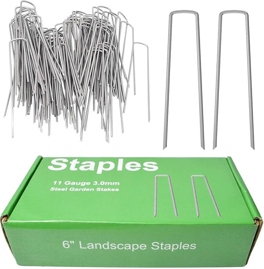 Mysit 100x 6-Inch Galvanized Ground Garden Grass Stakes Pins, Lawn Landscape Weed Fabric Staple Heavy-Duty 11 Gauge Anti-Rust Steel Sod Anchor Securing Pegs