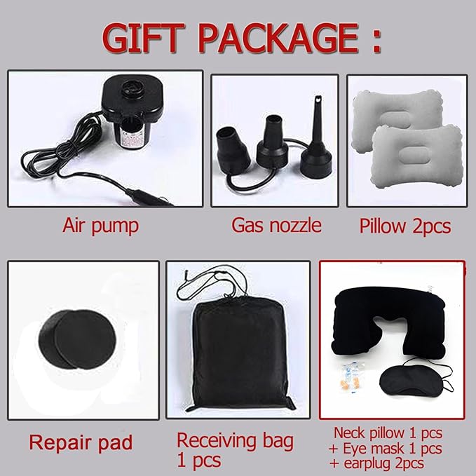 Inflatable Car Air Mattress Back Seat Bed with Air Pump,Thickened Portable Car Travel Sleeping Camping Air Mattress Blow Up Bed for Car Universal SUV