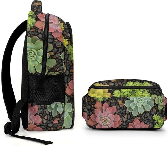 Casual Laptop Backpack Purse Succulent Plants, Cute Travel Bag with Tumbler Holder for Nurse Teacher College Commute