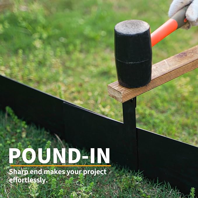 6Pcs Black Metal Landscape Edging Stakes, 10In Garden Stakes Landscape Anchoring Spikes for Terrace Board/Landscape Edging Coil/Grass Barrier/Bender Board