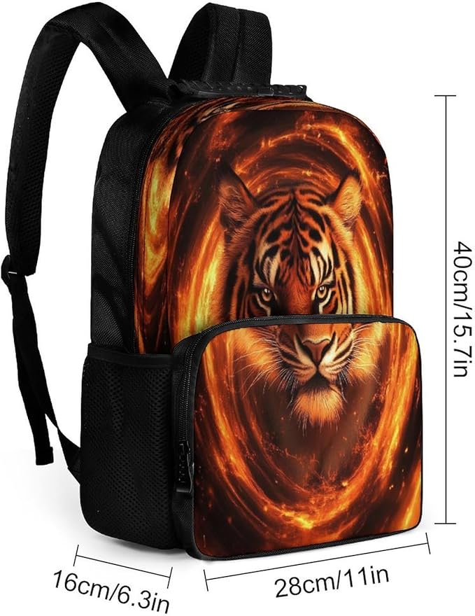 Lightweight Backpack for Gym Travel Bicycle, Big Capacity Multipurpose Anti-Theft Carry On Bag, Wild Angry Animal King Fire Flame Tiger Travel Hiking Bag Day Pack