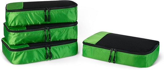 Amazon Essentials 4-Piece Packing Cubes Travel Accessories Set, Luggage Organizer, Suitcase Organizer with Double Zipper, Mesh Top, Space-Saving, 100% Polyester, Green (Previously Amazon Basics)