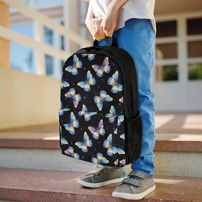 Shoulder BookBags Pueple Blue Butterfly Sports Outdoor Running, Camping Backpack Men Women