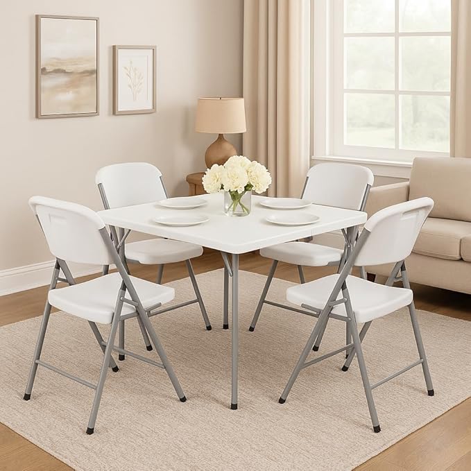 BTEXPERT 34" Folding Table, Portable Square Card Table Collapsible Legs Carrying Handle, Plastic Tables for Indoor Outdoor Home Camping Picnic, Party Board Games Nights Gatherings White Set of 10
