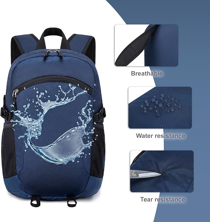 Lightweight Hiking Backpack 30L Packable Foldable Daypack Collapsible Travel Bag Water-Resistant for Women Men (Navy Blue)