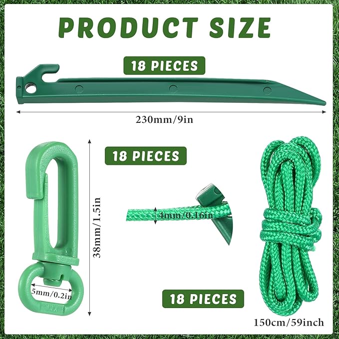 Yinkin 18 Sets Inflatable Stakes Replacement Yard Inflatable Plastic Stakes and Tethers for Halloween Lawn Tents Pegs Outdoor Camping Canopy