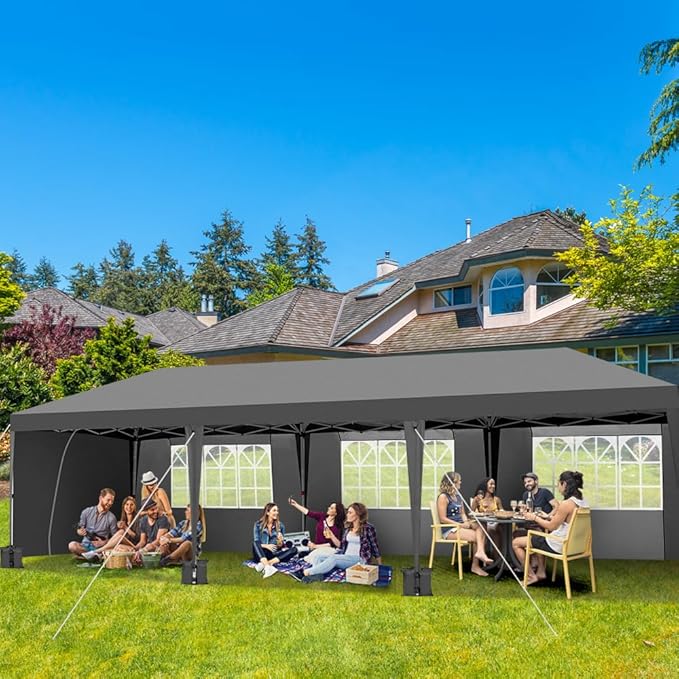 Outvita 10x30ft Ez Pop Up Canopy, Portable Instant Canopy Tent with 8 SideWalls for Outdoor Events, Party, Wedding, Birthday,Graduation(Dark Gray, 10x30ft)