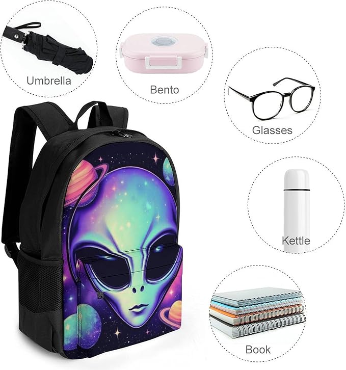 Rucksacks Lightweight Multipurpose Anti-Theft Alien And Ufo Space Universe Art Shoulder Bag Big Capacity Traveling Camping Backpack With Side Pockets