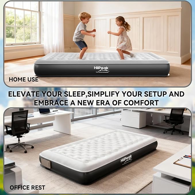 HiiPeak Twin Air Mattress Bed with Removable Multi-Function Air Pump, Self Inflatable TPU ECO Blow Up Bed, All Night Stability No Lost Air, No Peculiar Smell for Camping, Home, Guests Portable Travel
