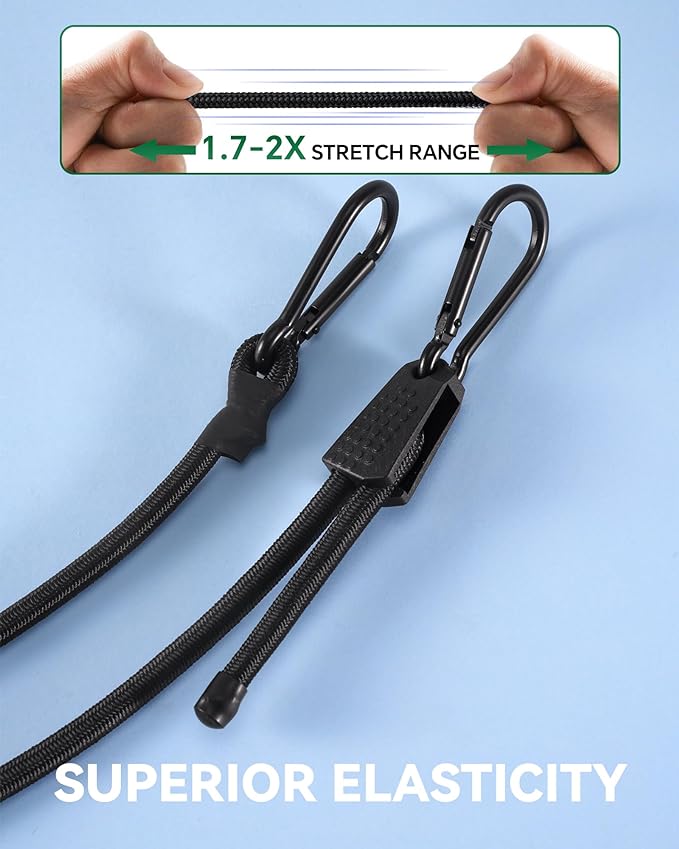 8 Pcs 36 Inch Adjustable Carabiner Bungee Cords with Hooks, Easy to Adjust from 7" to 36", Blue Bungee Straps with UV-Resistance & Superior Elasticity for Cargo, Bike, Luggage, Carts, Truck, etc