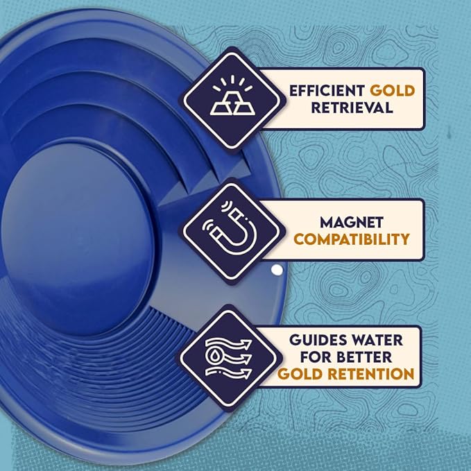 SE 8 Inch Gold Panning Pan - Dual Riffles for Easier Mining and Prospecting, Blue