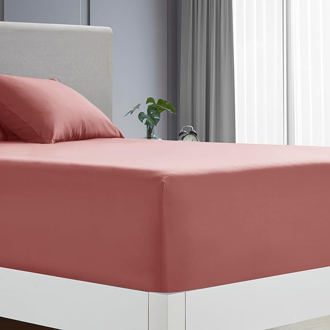 Clara Clark Queen Sheets - Hotel Luxury 6 Piece Bed Sheets for Queen Size Bed - Soft Bedding Sheets & Pillowcases, Fits Mattress up to 16 inch deep. Queen, Pink Clay