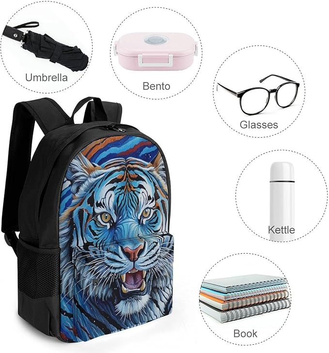 Supdreamc Polyester Daypack for Hiking Work Running, Big Capacity Anti-Theft Multipurpose Shoulder Bag, Starry Sky Cool Siberian Tiger Travel and Sport Backpack Rucksack