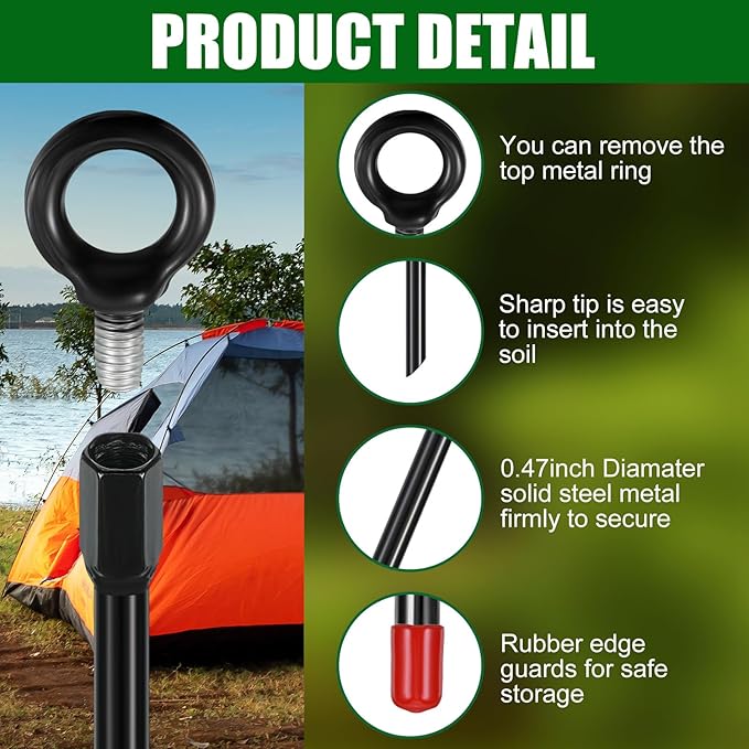 Gisafai 6 Pcs 30 Inch Long Ground Anchors Spiral Blade Earth Shed Anchor Kit Heavy Duty Tent Trampoline Hook 12 mm Thick Metal Swing Set Wind Stake for Mobile Home Canopies (Black)