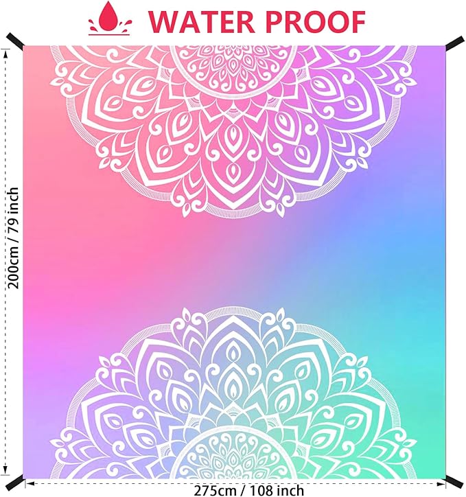 Beach Blanket, Sandproof Beach Mat, Waterproof Quick Drying Lightweight Outdoor Aztec Picnic Mat 79" X 83"/120"x108" for 2-8 Adults for Travel, Camping, Hiking