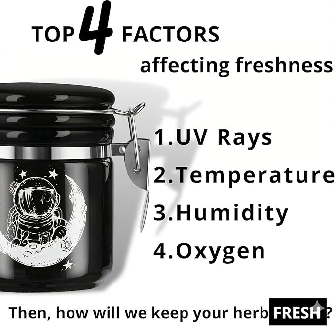 Smell Proof Jar Half Oz (250ml), Separate Space for Humidity Pack To Keep Herbs, Spices Fresh For Months - Ceramic Smell Proof Containers, Stash Jar with Clamp Lid -Double Sealed Airtight Jar -Black