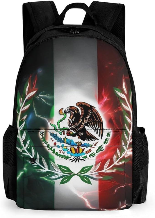 Men Women Polyester Cool Lightnings Eagle Mexico Flag Daypack Big Capacity Shoulder Bag With Smooth Zippers for Hiking Work Walking Cycling