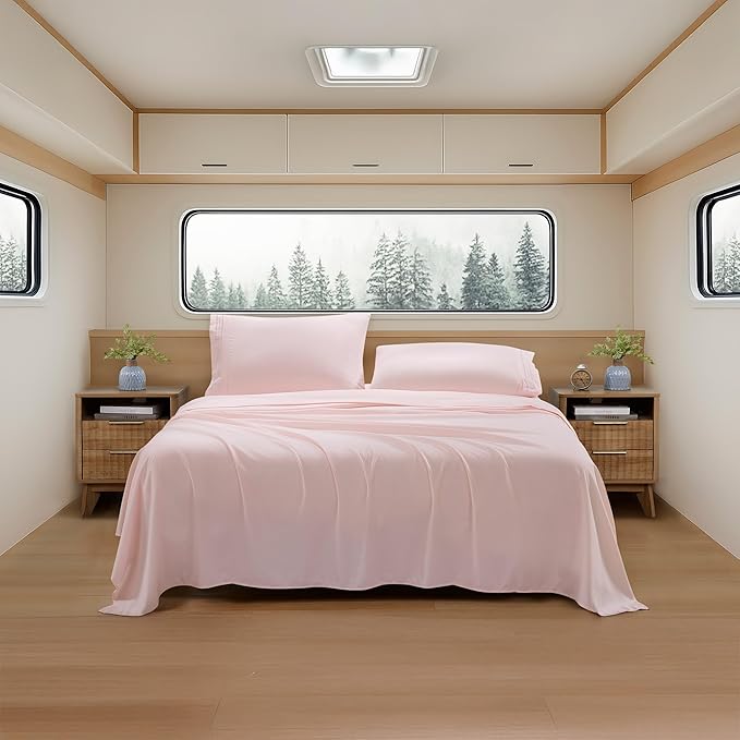 Camping Sheets Queen Size - Outdoor Air Mattress Sheet Set – Built-in Corner Straps for Air Mattress & Camping Use – Designed for Inflatable Beds & Tailgate Sleepovers, Pale Pink