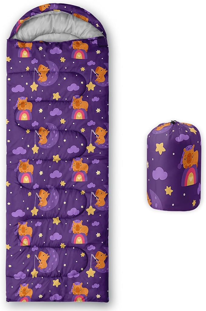 AILONEN Girls Pink Camping Sleeping Bags,Lightweight & Waterproof,3 Season Warm & Cool Weather,Cute Bow Duck Print Sleeping Bags for Kids,Girls,Adults Travelling,Outdoors