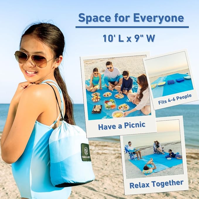 Ballast Beach Blanket – Sandproof & Waterproof, Extra Large Beach Mat with Compact Case, Quick Drying, Soft & Durable with Stakes & Corner Pockets to Stay Put in Wind
