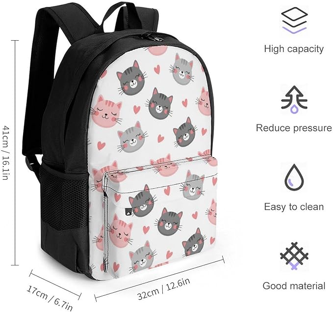 Sturdy College Bookbag Love Cats Travel Hiking and Camping with Large Capacity Backpack for Men Women