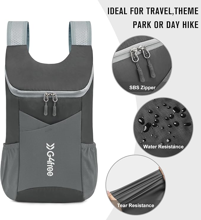 G4Free 11L Hiking Backpack Small Ultra light Packable Backpack Travel Bag for Women Men Casual Outdoor Camping Daypack (Dark Grey)