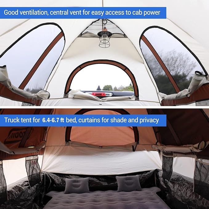Tecoom Truck Bed Tent, Double Layer Waterproof PU3000mm for 5.5-6.7ft, Portable 2/3 Person Compact Full Size Pickup with Rain Fly for Back of Camping Beach
