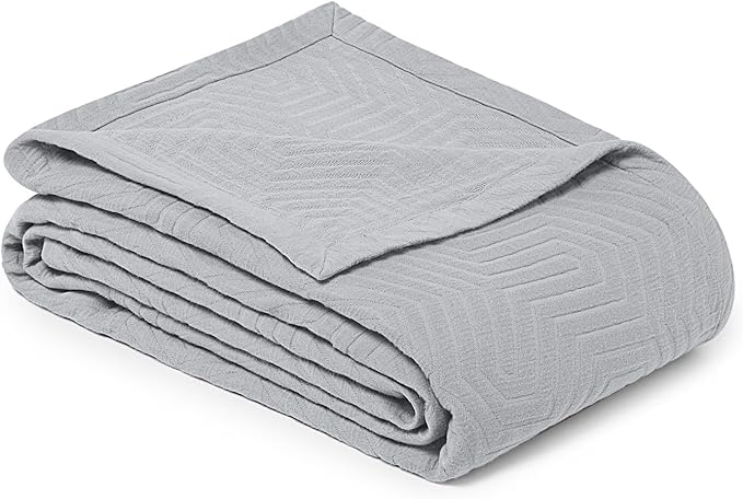 Threadmill Luxury Cotton Blankets for Twin Size Bed | All-Season 100% Cotton Twin Blanket for Bed | Aster Jacquard Lightweight, Soft & Cozy Coverlet, 350GSM, 68 x 90 inches | Scottish Grey