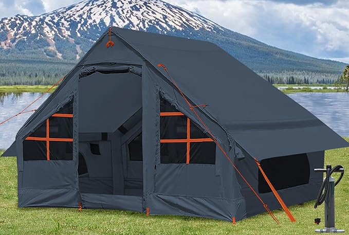 Inflatable Tents for Camping with Stove Jack, 2/4/6/8 Person Easy Setup Blow Up Tents for 4 Seasons Waterproof Inflatable Camping Tent with Awning, Air House Glamping Tents for Camping Adult