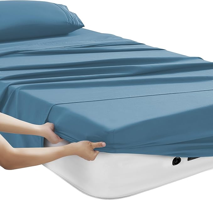 Camping Sheets Twin Size - Outdoor Air Mattress Sheet Set – Built-in Corner Straps for Air Mattress & Camping Use – Designed for Inflatable Beds & Tailgate Sleepovers, Denim